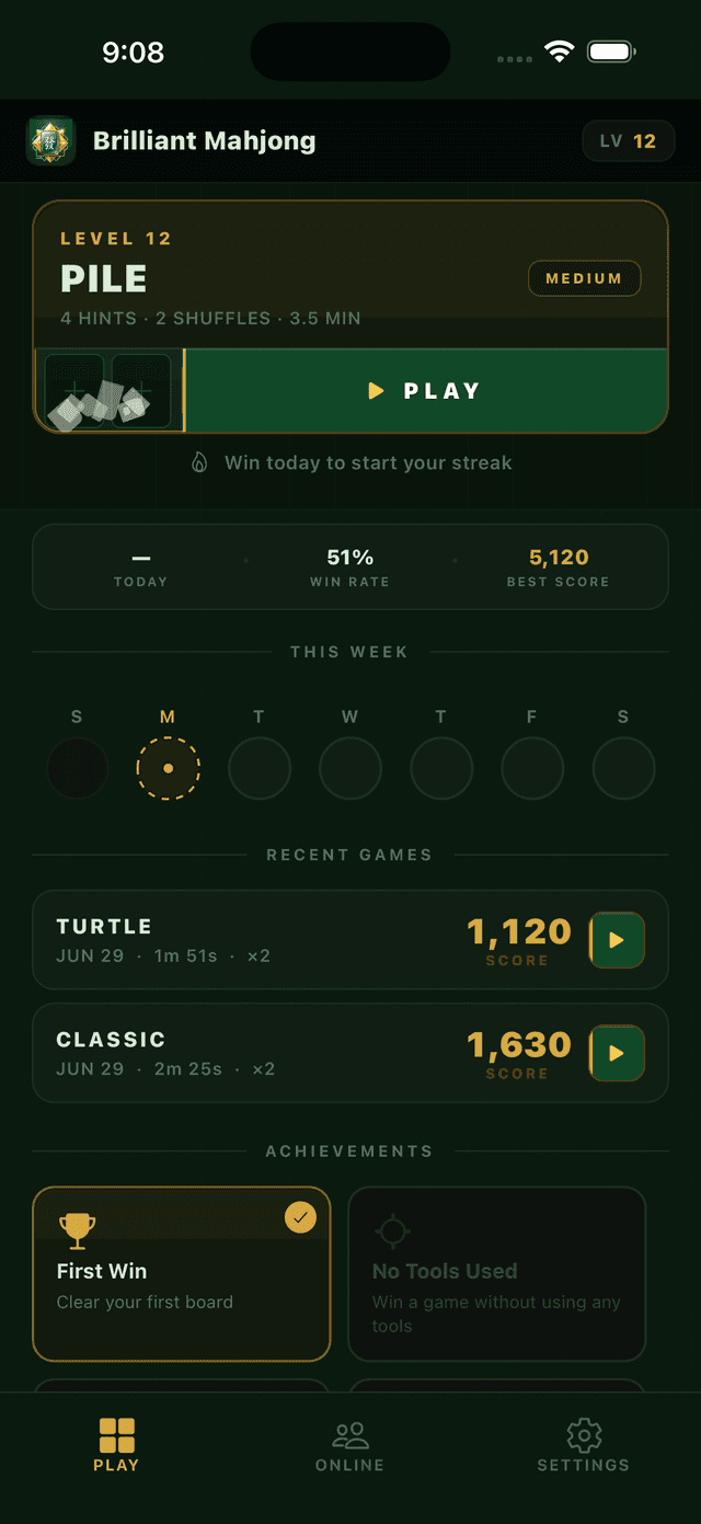 Brilliant Mahjong home screen